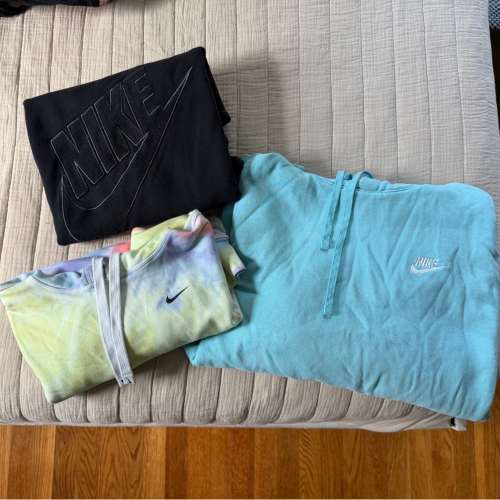 Nike Sweatshirt Trio - Black, Tie-Dye, and Light Blue